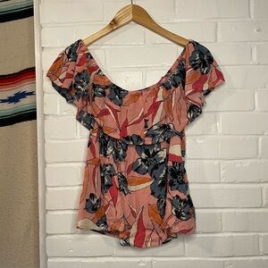 Billabong Tropical Vibes Off the Shoulder Top Women’s Size Large Beach Babe